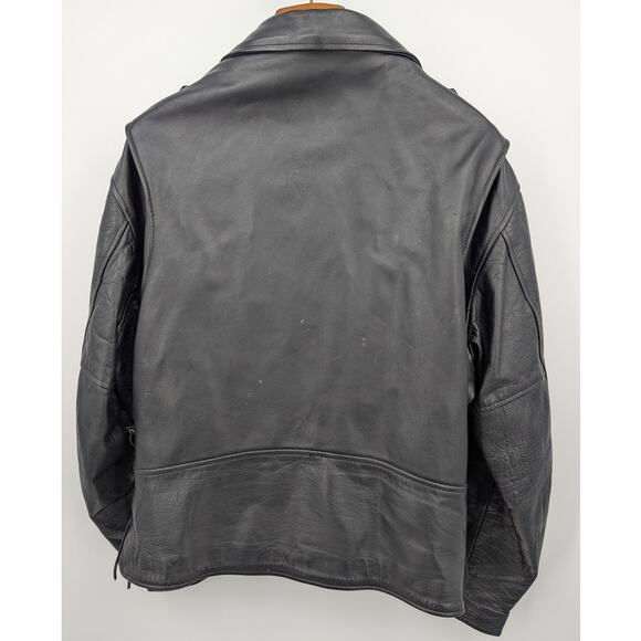 Vintage Distressed Black Leather Motorcycle Jacket YKK Zippers Size XL Biker - Picture 3 of 10